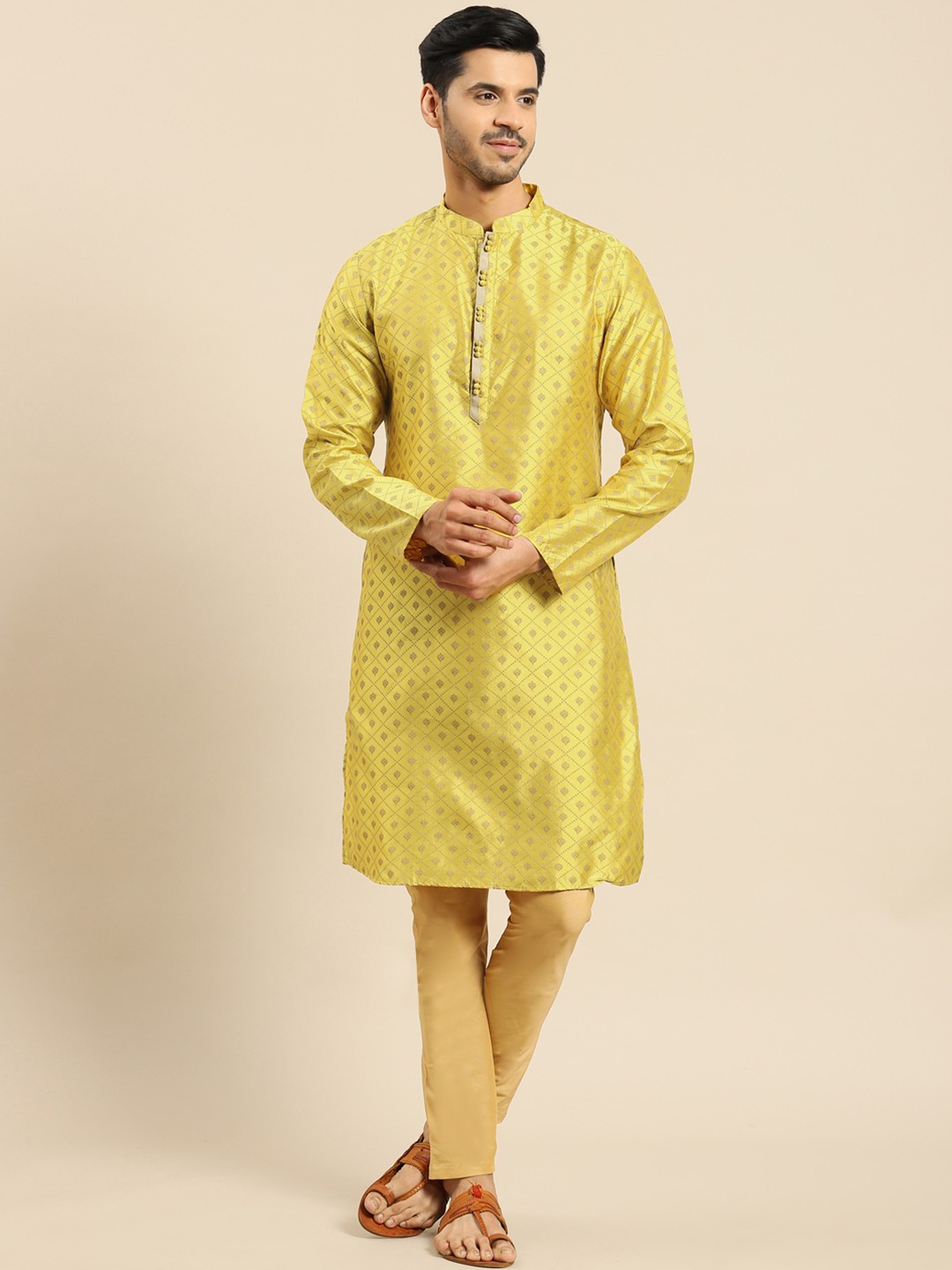 

Anouk Ethnic Motifs Woven Design Straight Kurta With Churidar, Yellow