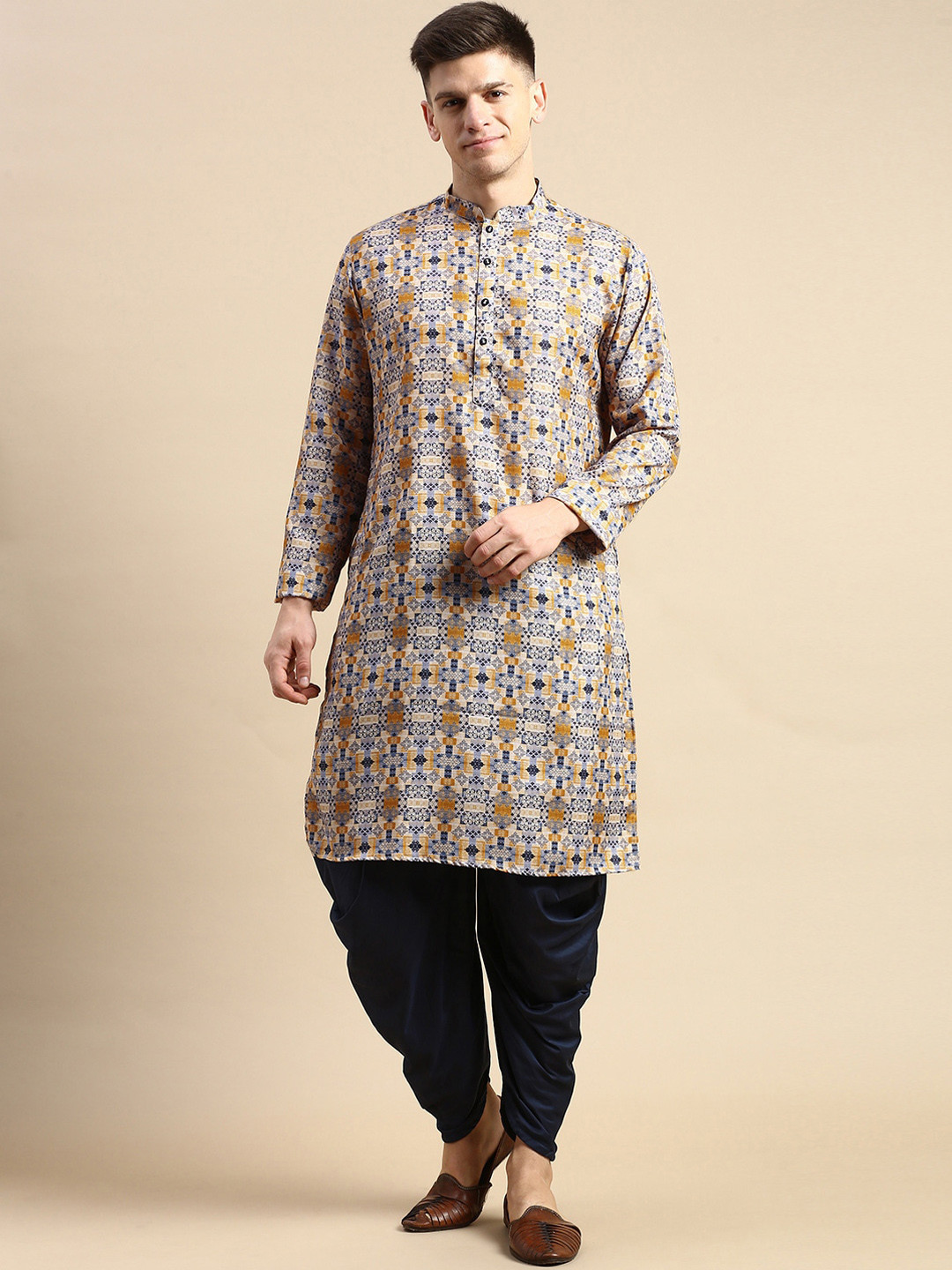 

Anouk Ethnic Motifs Printed Straight Kurta With Dhoti Pants, Cream