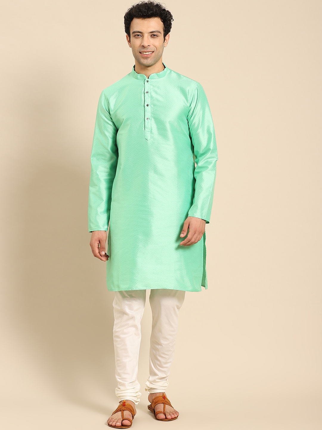 

Anouk Mandarin Collar Straight Kurta With Churidar, Green