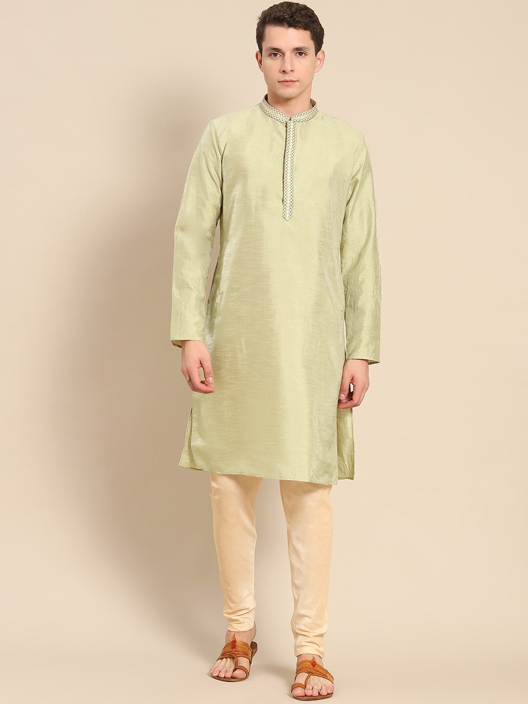 

Anouk Green Mandarin Collar Regular Kurta With Trousers