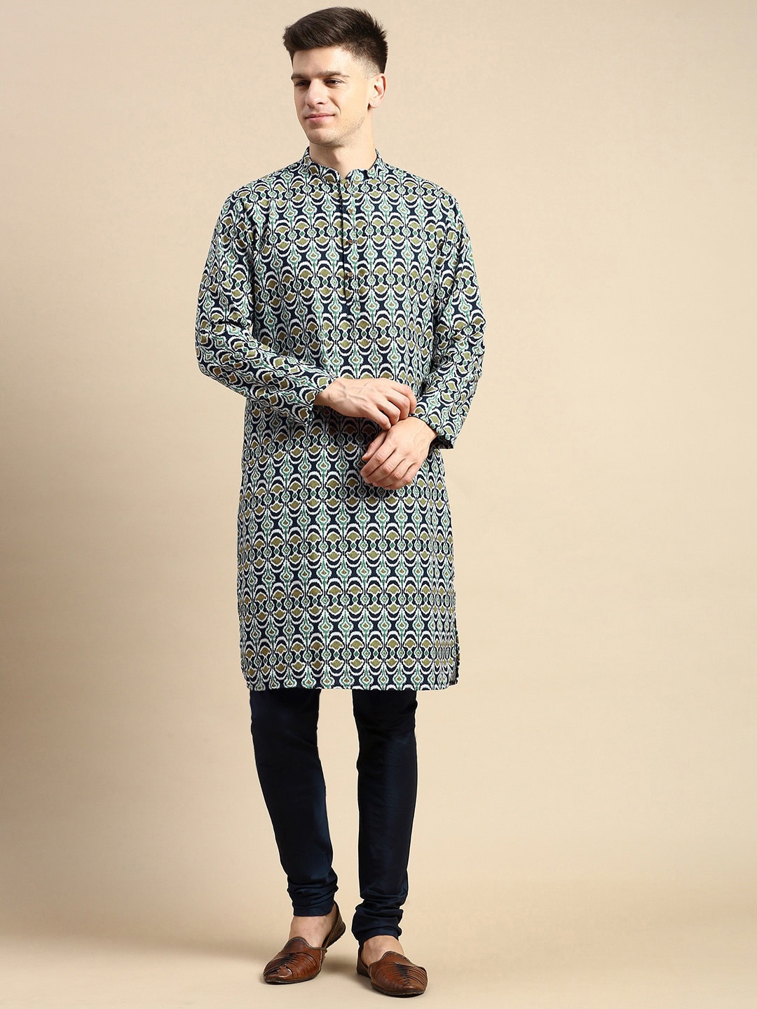 

Anouk Blue Ethnic Motifs Printed Regular Kurta with Churidar