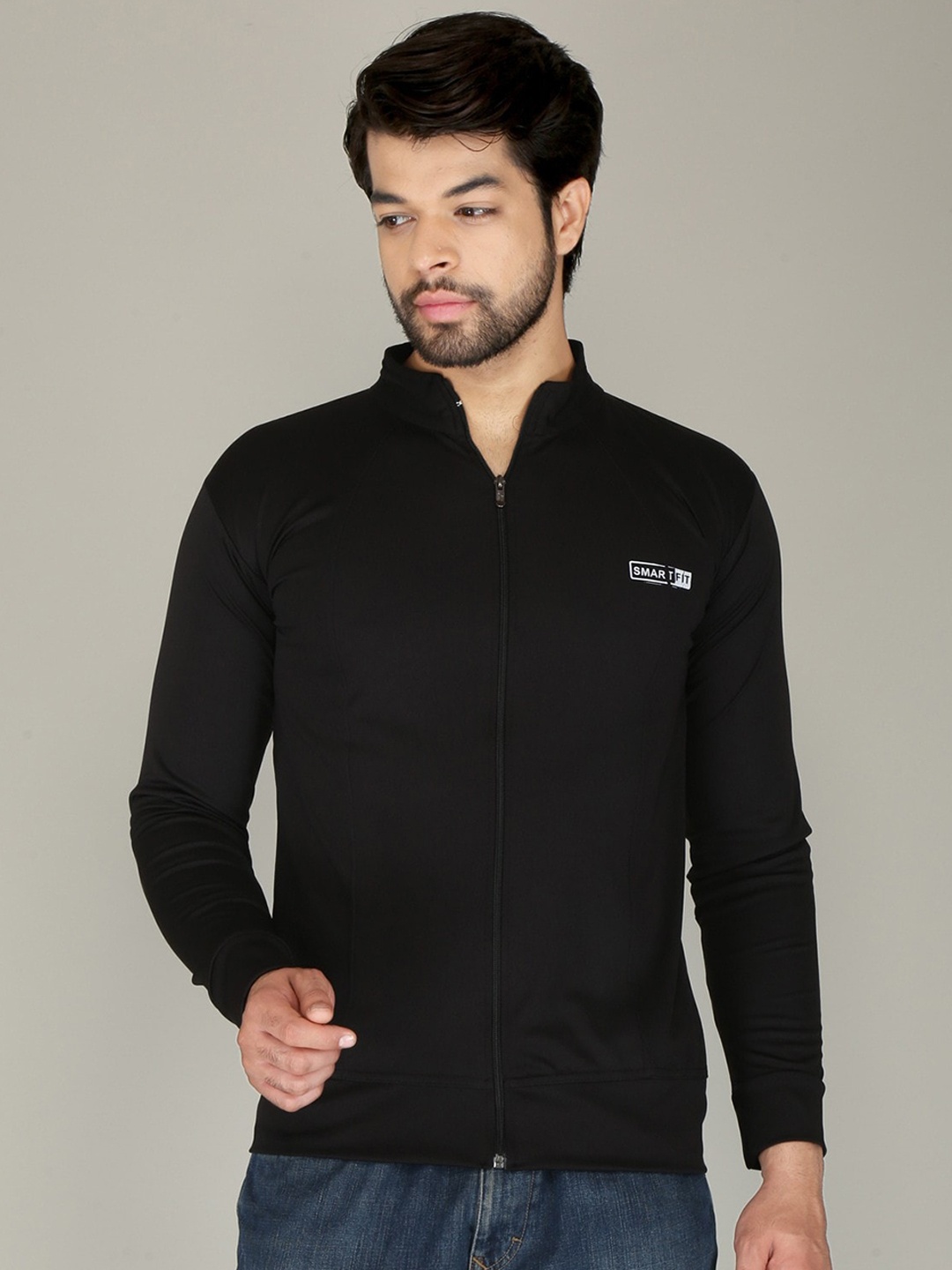 

FUBAR Stand Collar Sporty Jacket With Zip Detail, Black