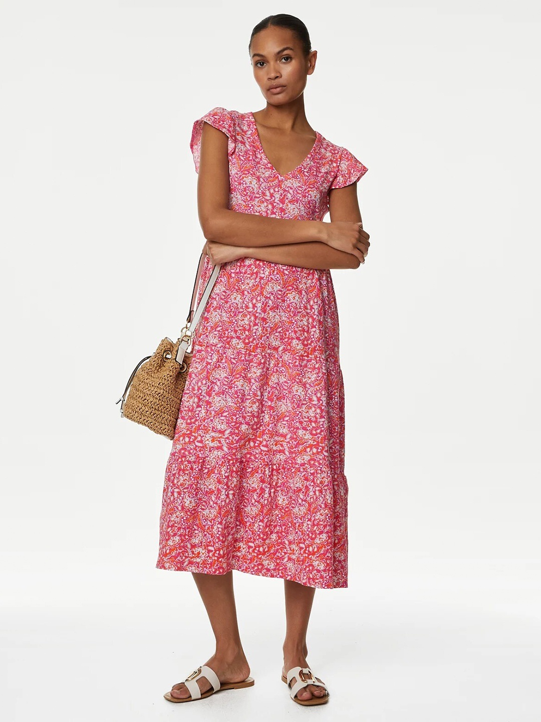 

Marks & Spencer V-Neck Floral Print Maxi Dress, Pink