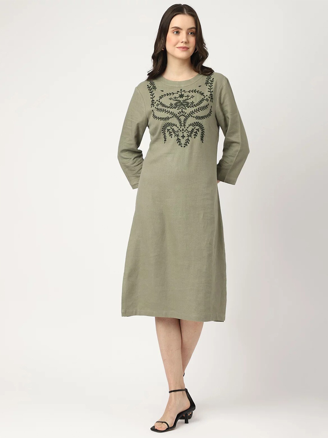 

Marks & Spencer Floral Embroidered A-Line Dress, Olive