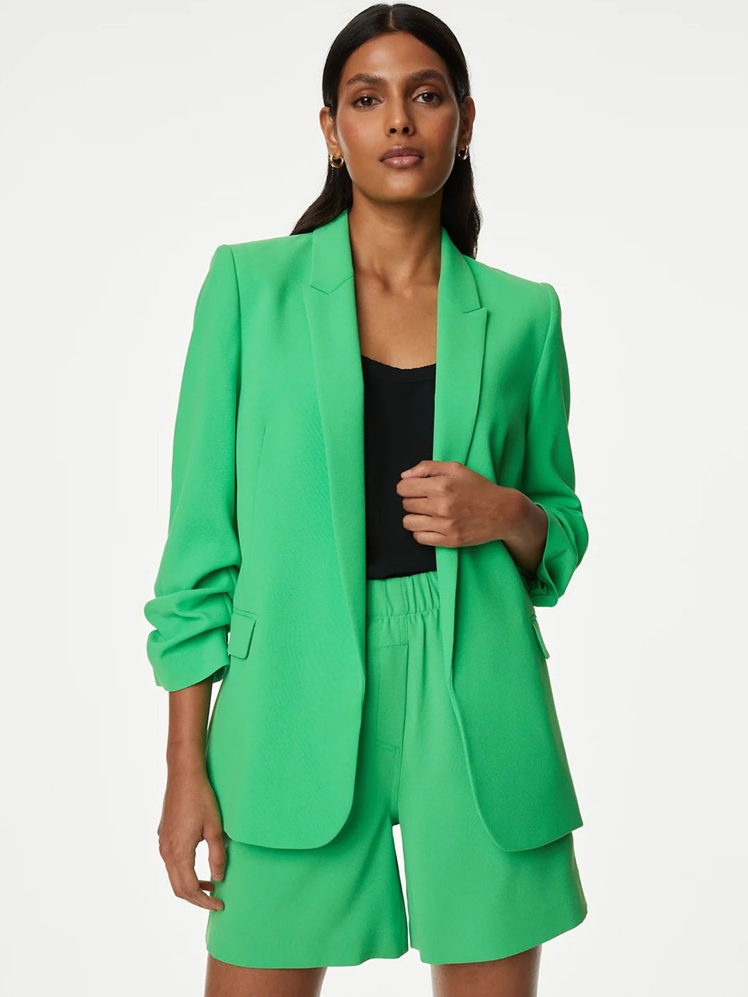 

Marks & Spencer Notched Lapel Front Open Casual Blazer, Green