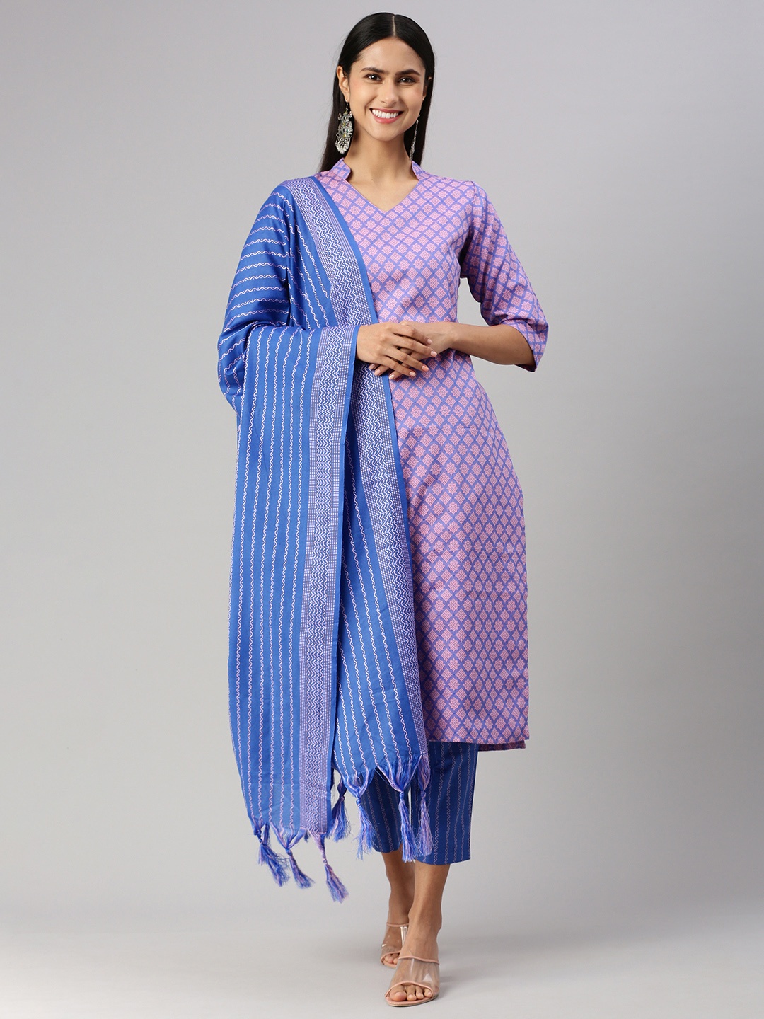 

KALINI Women Ethnic Motifs Printed Regular Kurta with Trousers & With Dupatta, Pink