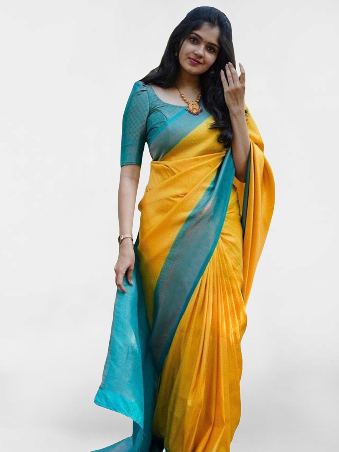 

Mitera Woven Design Zari Banarasi Saree, Yellow