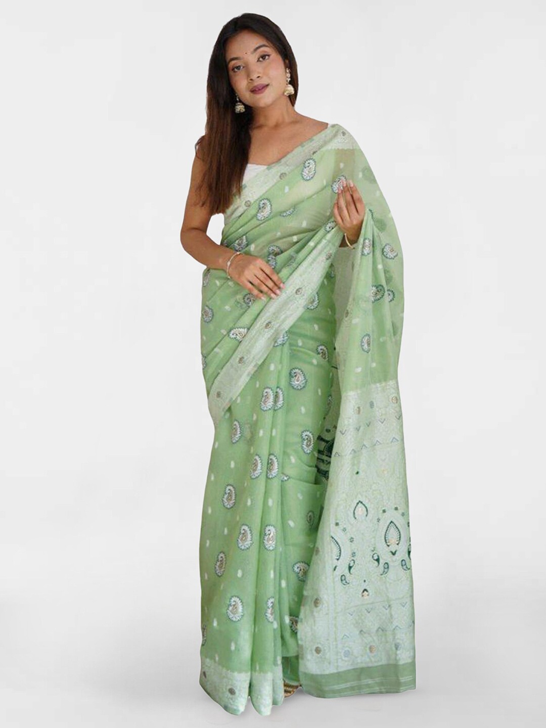 

Mitera Woven Design Zari Banarasi Saree, Green