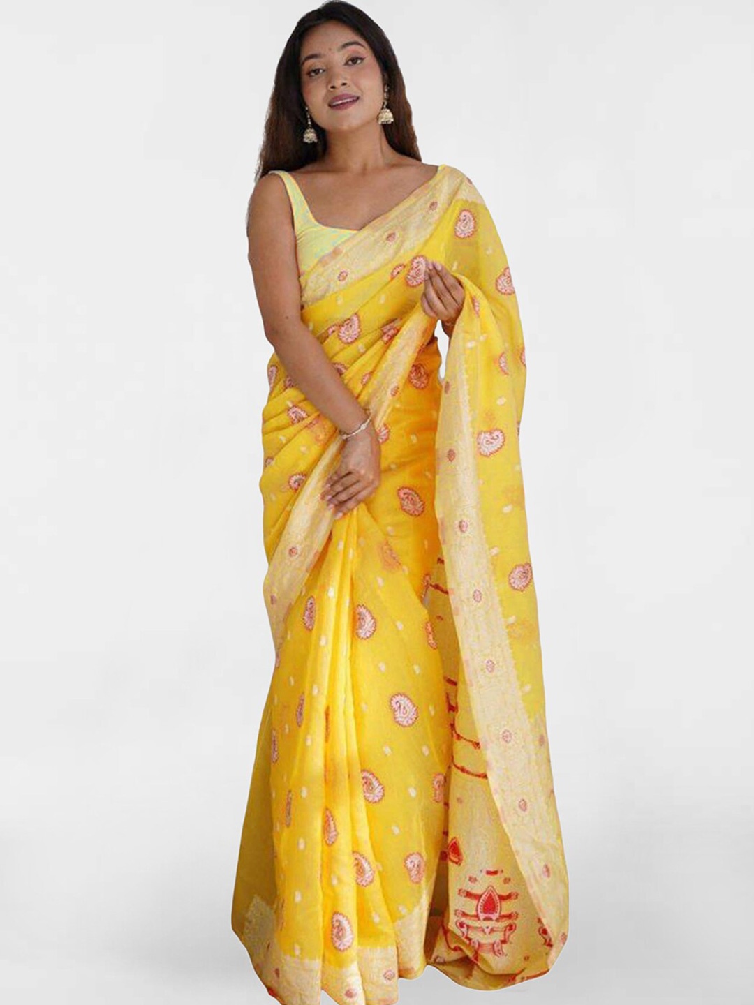 

Mitera Woven Design Zari Banarasi Saree, Yellow