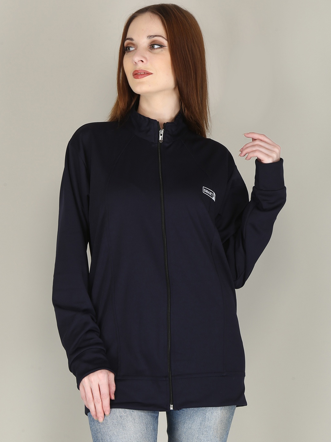 

FUBAR Mock Collar Tailored Jacket with Zip Detail, Navy blue