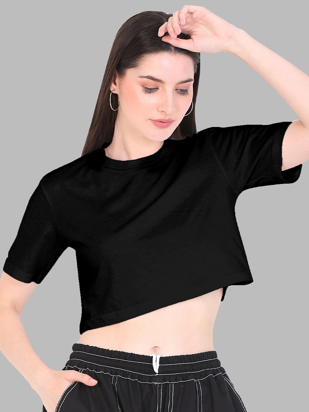 

Fasha Cotton Crop Oversized T-Shirt, Black