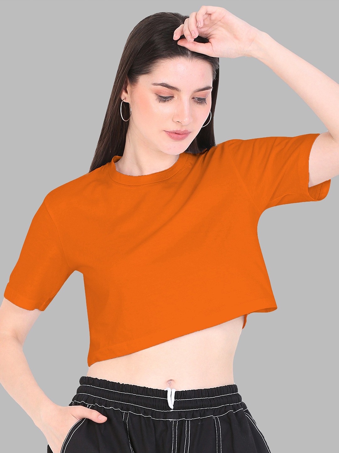 

Fasha Cotton Crop Oversized T-Shirt, Orange