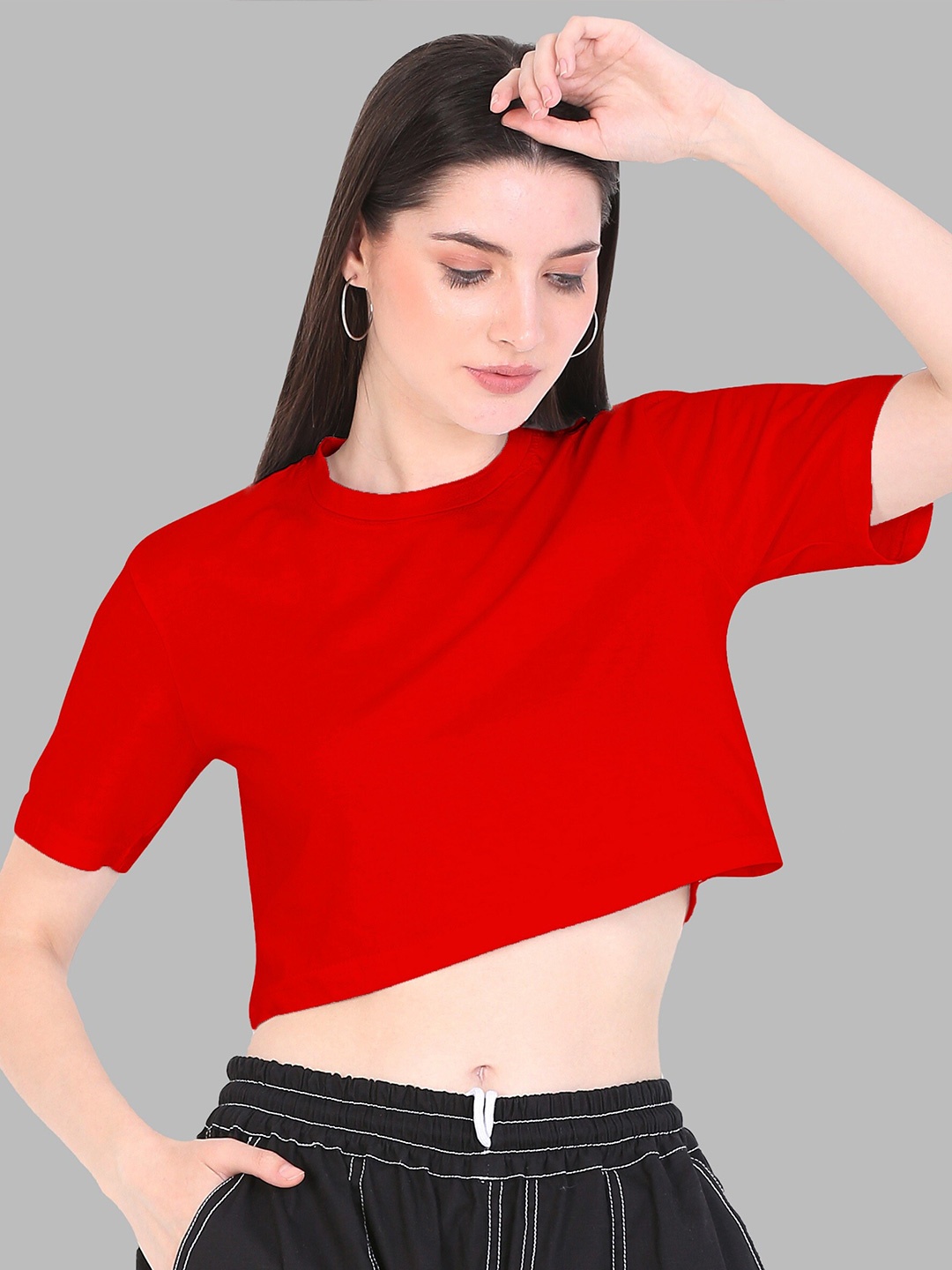 

Fasha Cotton Crop Oversized T-Shirt, Red