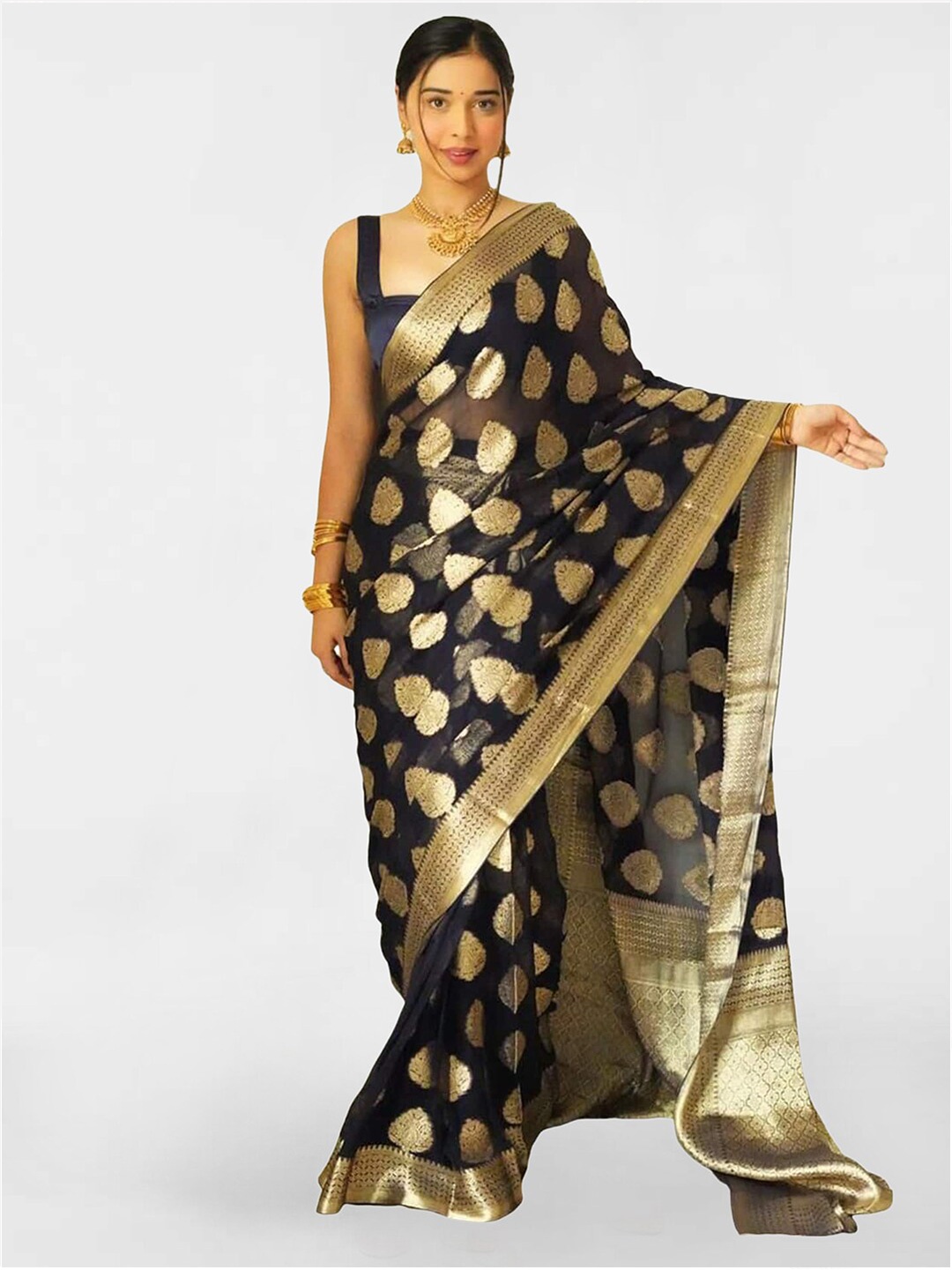 

SIRIL Ethnic Motifs Woven Design Zari Banarasi Saree, Black