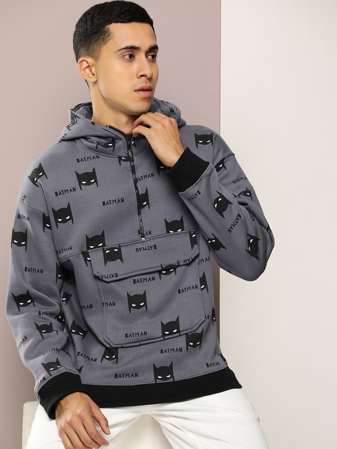 

Kook N Keech Men Batman Printed Hooded Sweatshirt, Charcoal