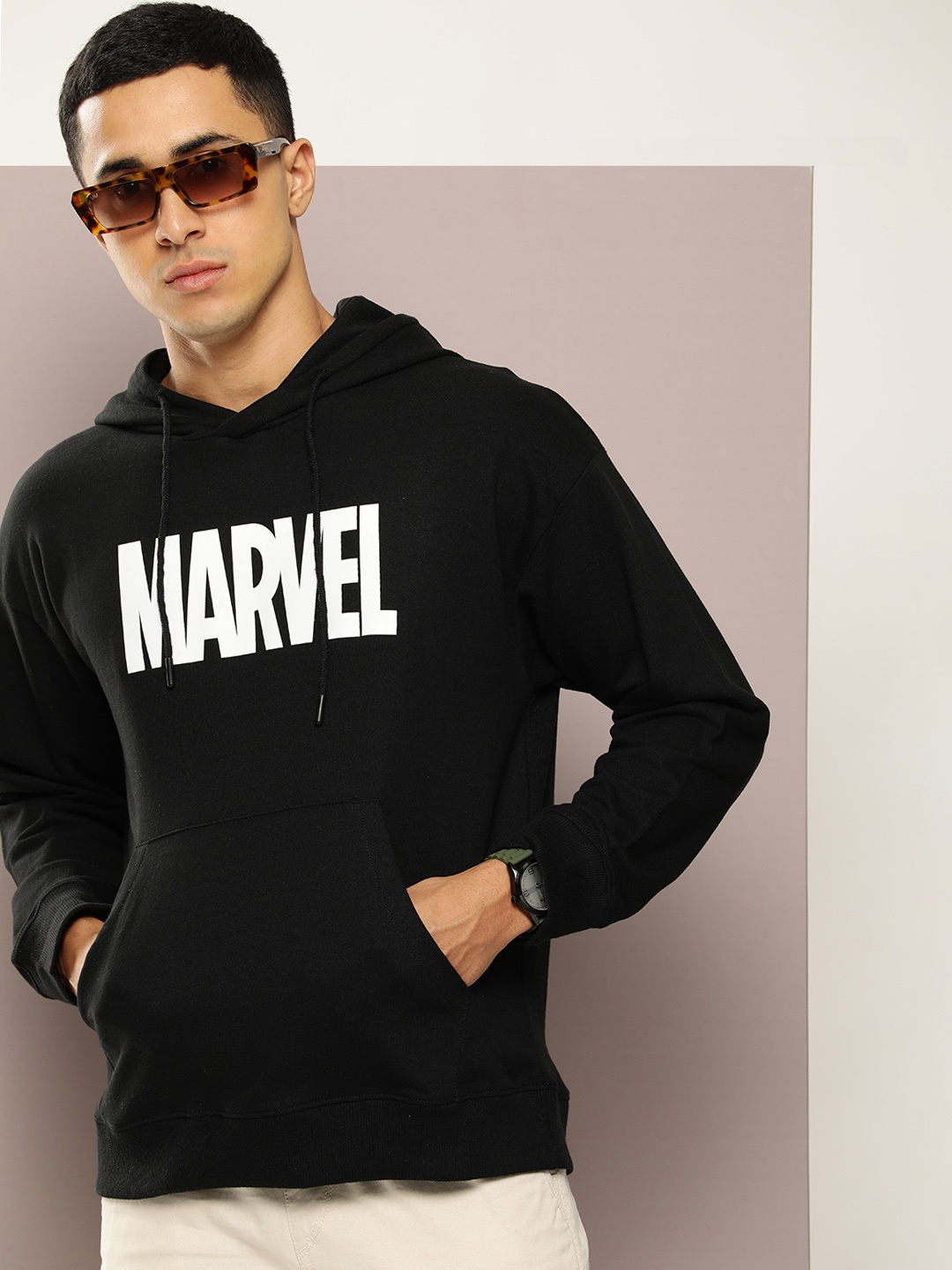 

Kook N Keech Men Marvel Printed Hooded Sweatshirt, Black