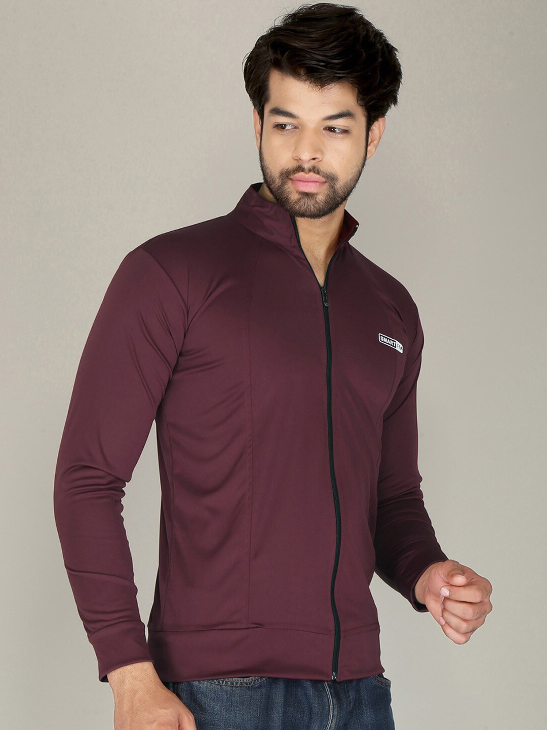 

FUBAR Stand Collar Sporty Jacket With Zip Detail, Maroon