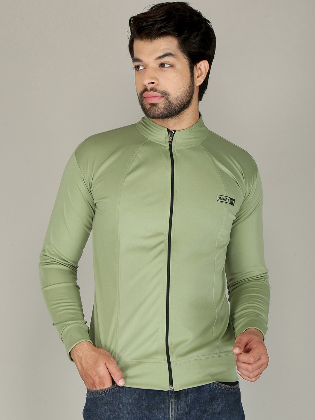 

FUBAR Stand Collar Bomber Jacket With Zip Detail, Green
