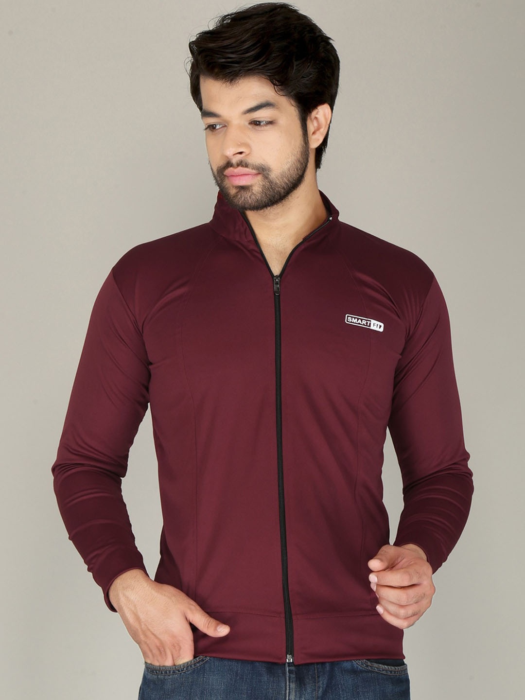 

FUBAR Mock Collar Sporty Jacket With Zip Detail, Maroon