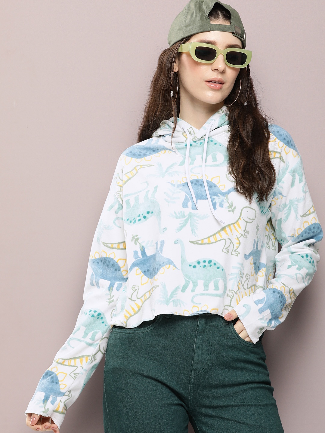 

Kook N Keech Women Printed Hooded Crop Sweatshirt, White
