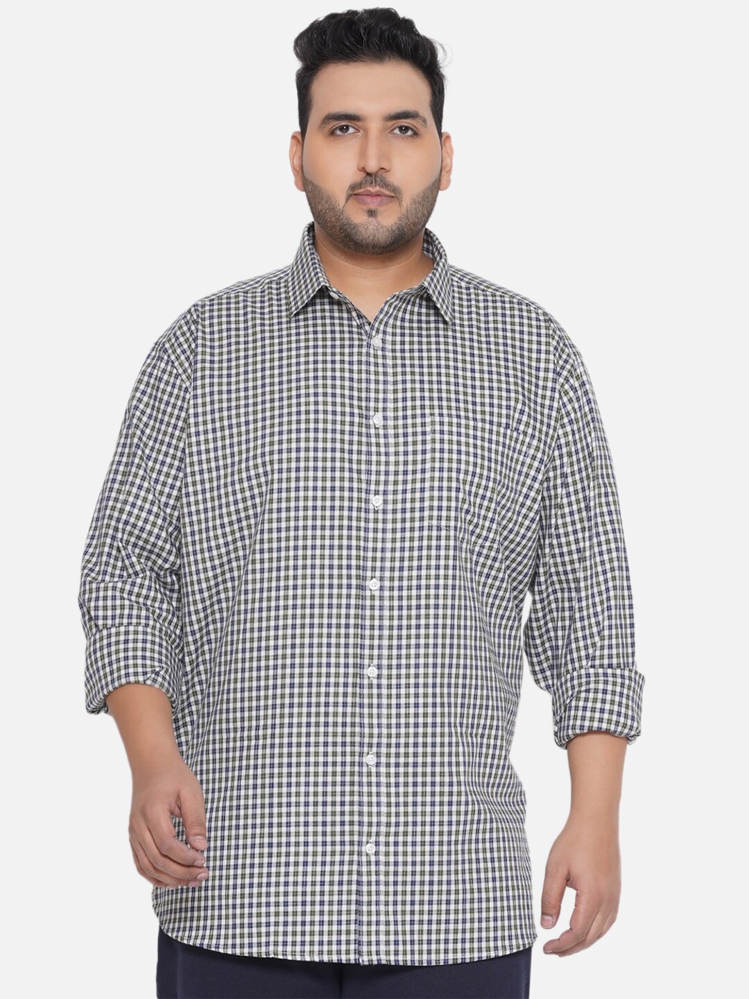 

Santonio Plus Size Classic Gingham Checked Pure Cotton Casual Shirt, Green