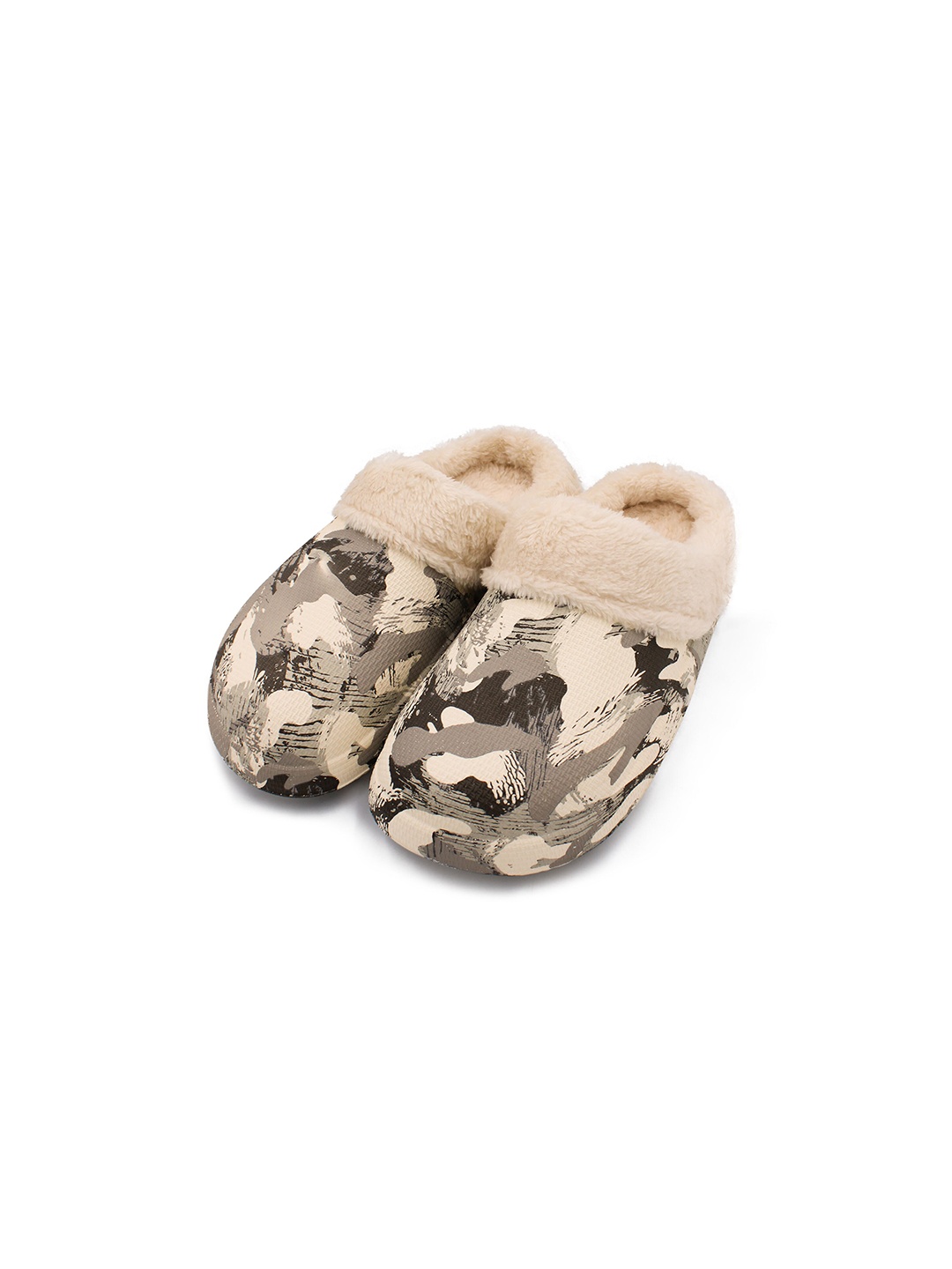 

JENNA Unisex Printed Lightweight Fur Room Slippers, Grey