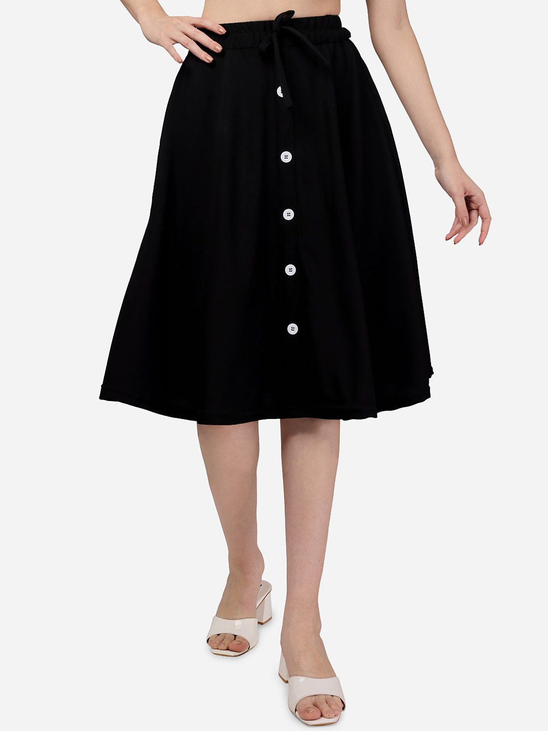 

Areca Designer Flared Knee Length Skirt, Black