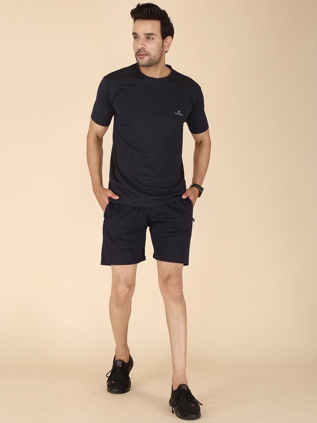 

FUBAR Round Neck T- Shirt & Mid Rise Shorts, Black