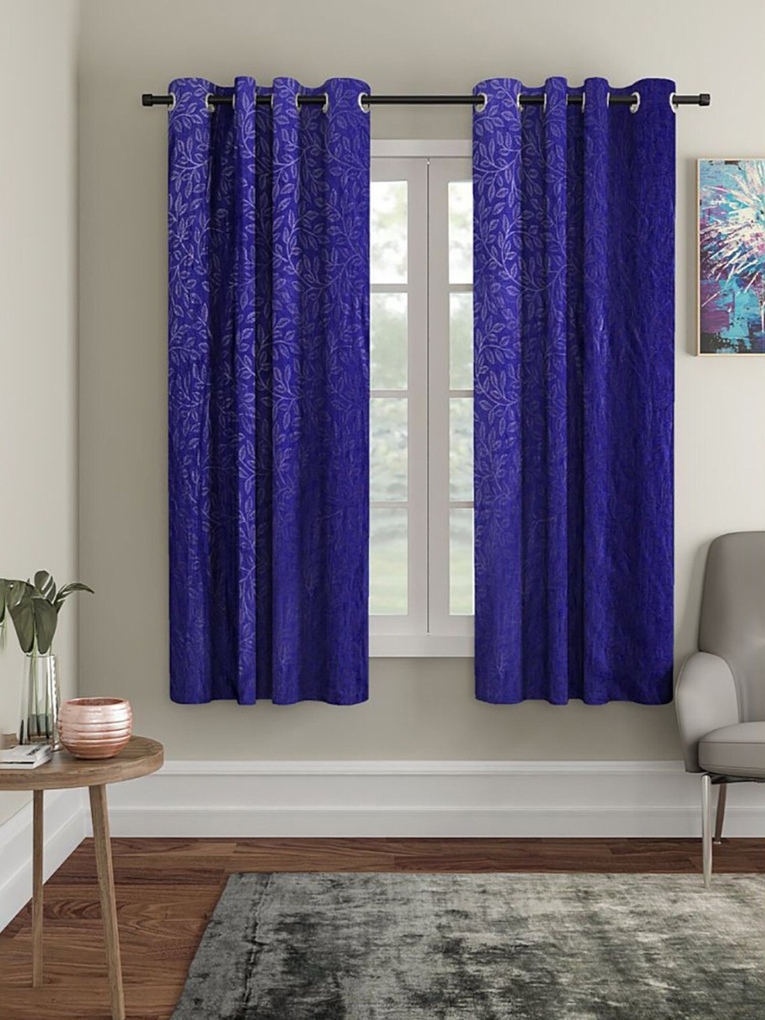 

HOMETALES Blue 2 Pieces Floral Room Darkening Window Curtains