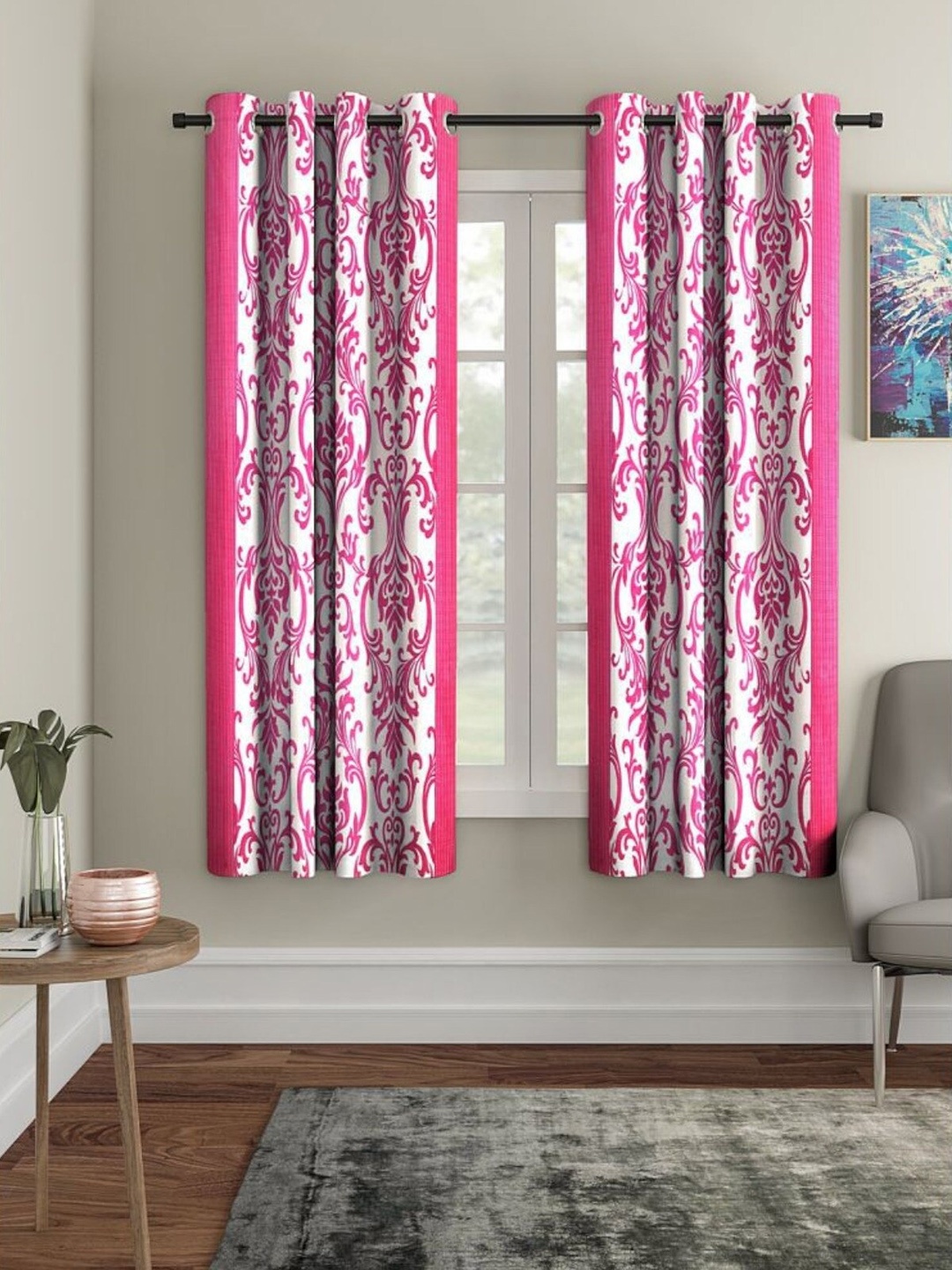 

HOMETALES Pink & White 2 Pieces Ethnic Motifs Room Darkening Window Curtains