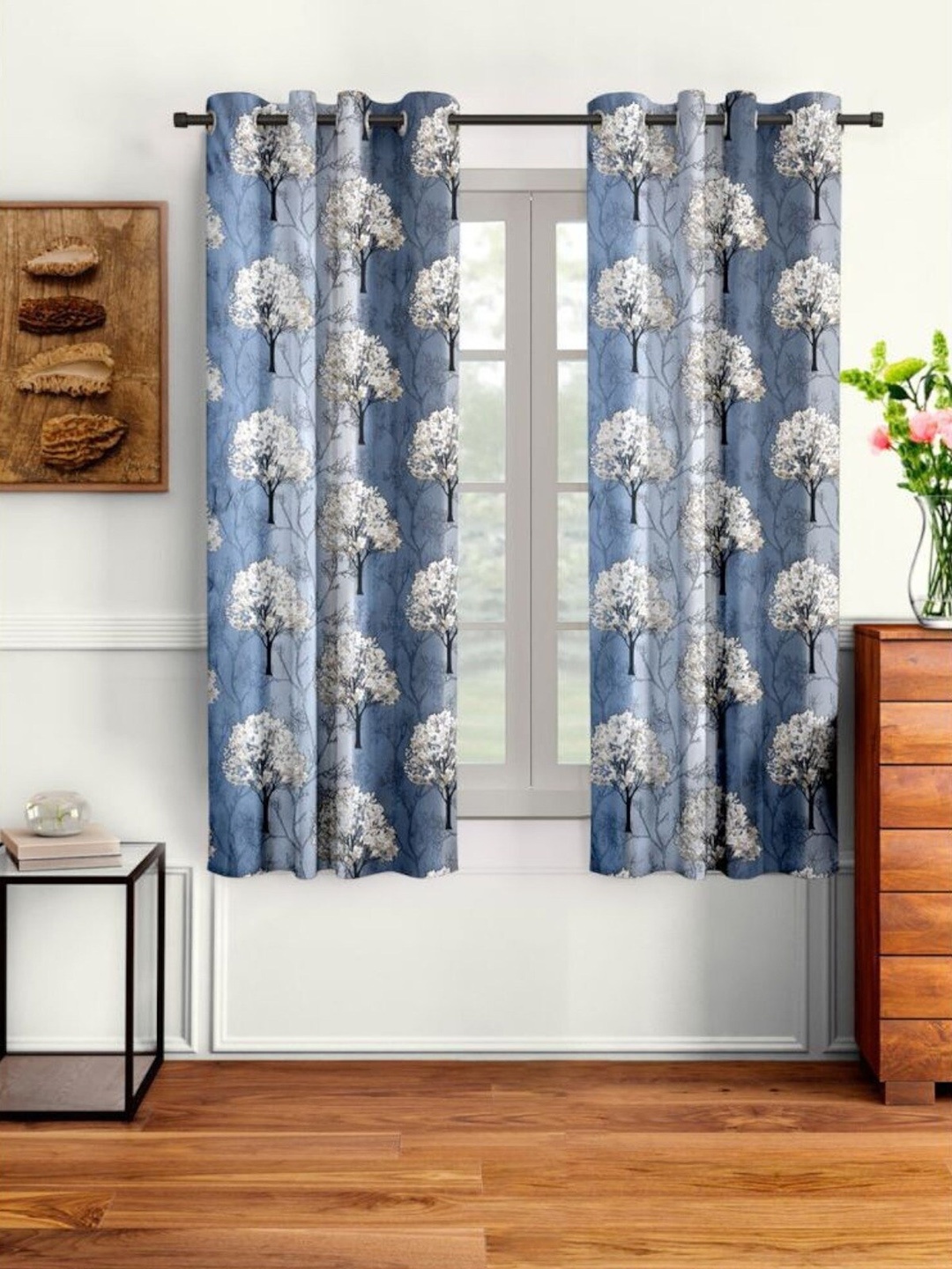 

HOMETALES Blue & White 2 Pieces Floral Room Darkening Window Curtains