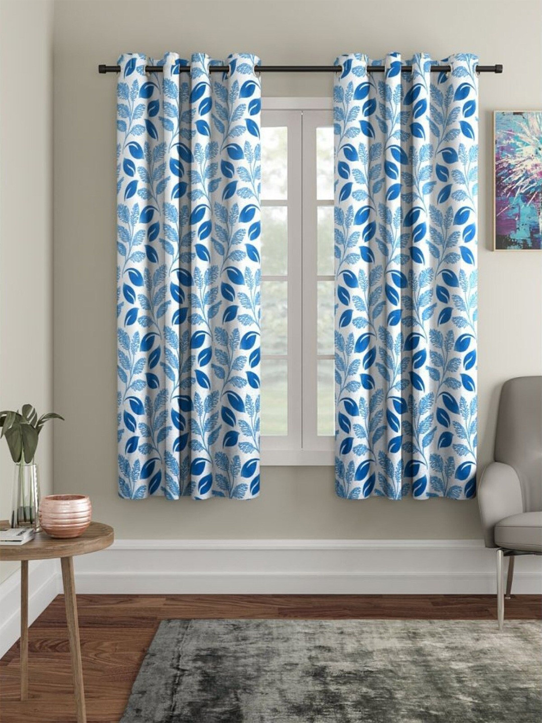 

HOMETALES Blue & White 2 Pieces Floral Room Darkening Window Curtains