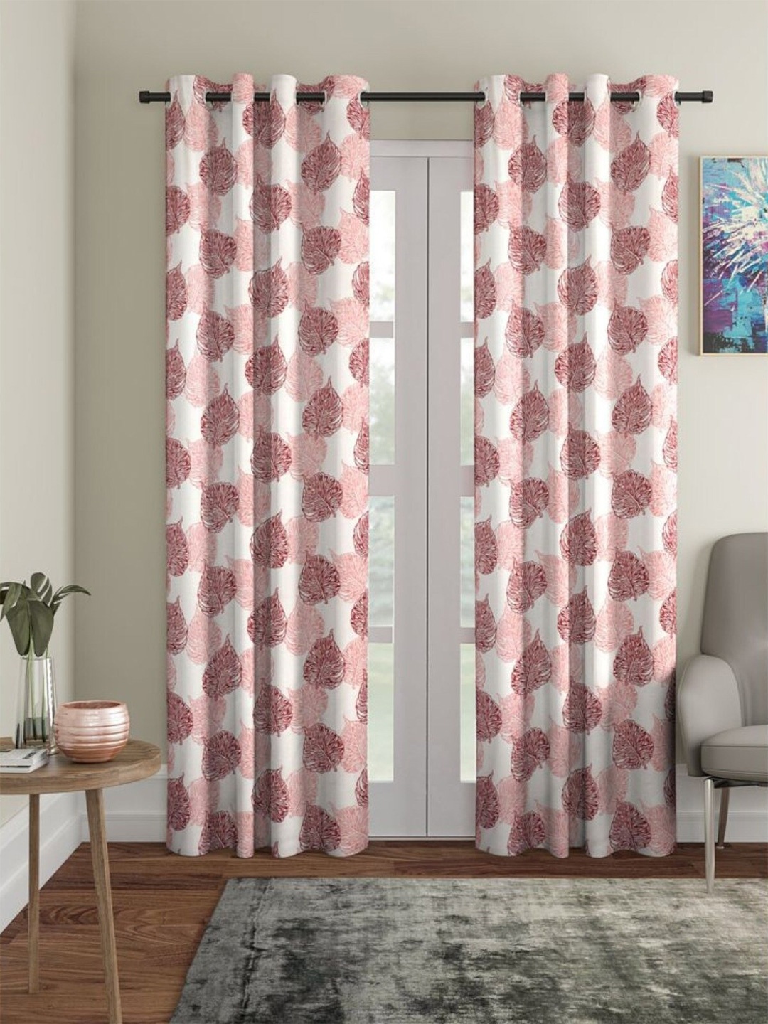 

HOMETALES Maroon & Red 2 Pieces Floral Room Darkening Window Curtains