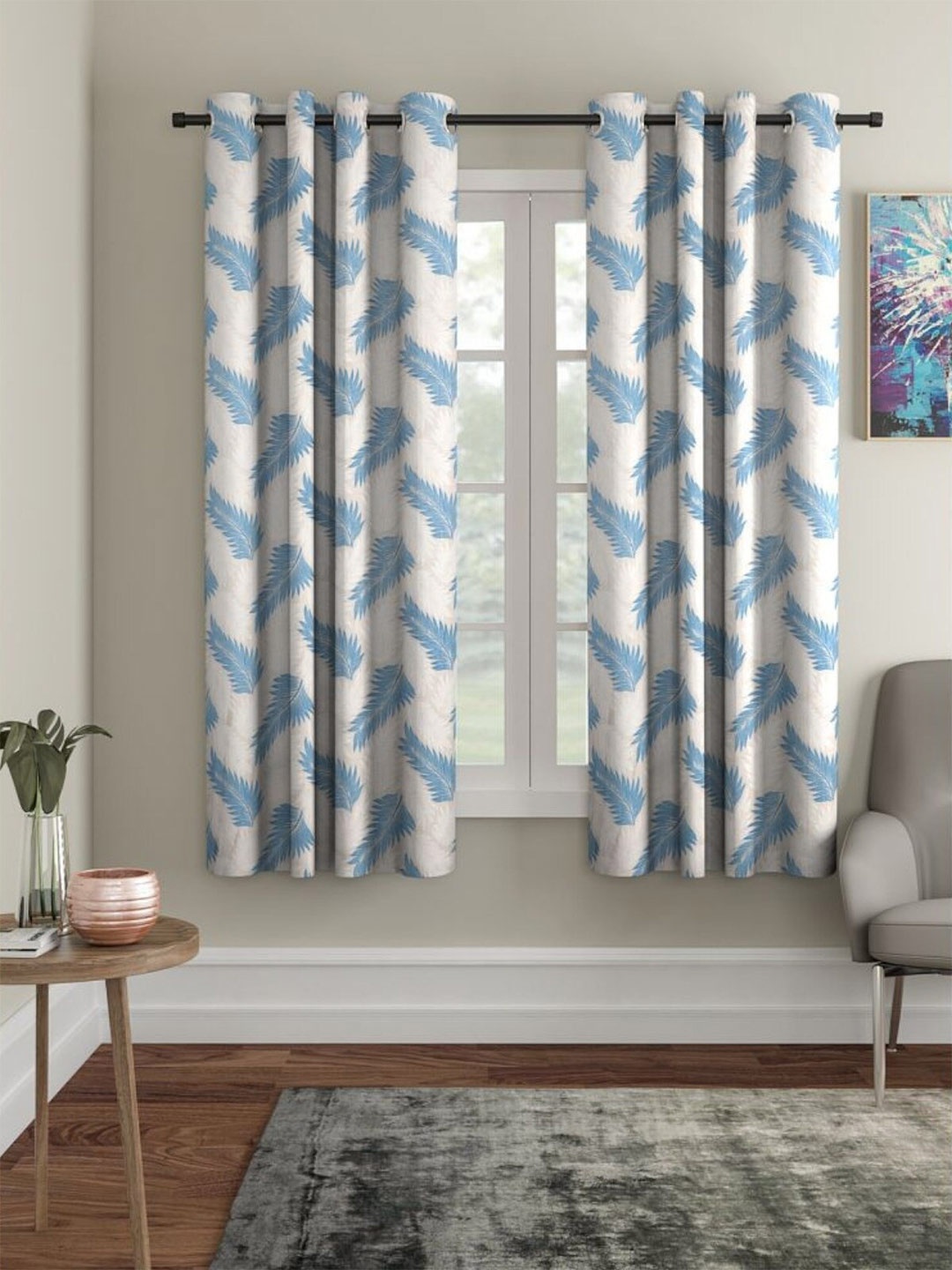 

HOMETALES Blue & White 2 Pieces Floral Room Darkening Window Curtains