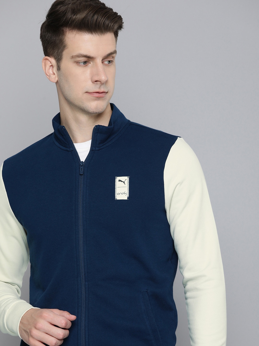 

one8 x PUMA Colourblocked Full Zip Outdoor Sporty Jacket, Navy blue