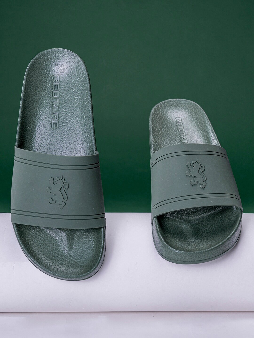 

Red Tape Men Brand Logo Textured Rubber Sliders, Green
