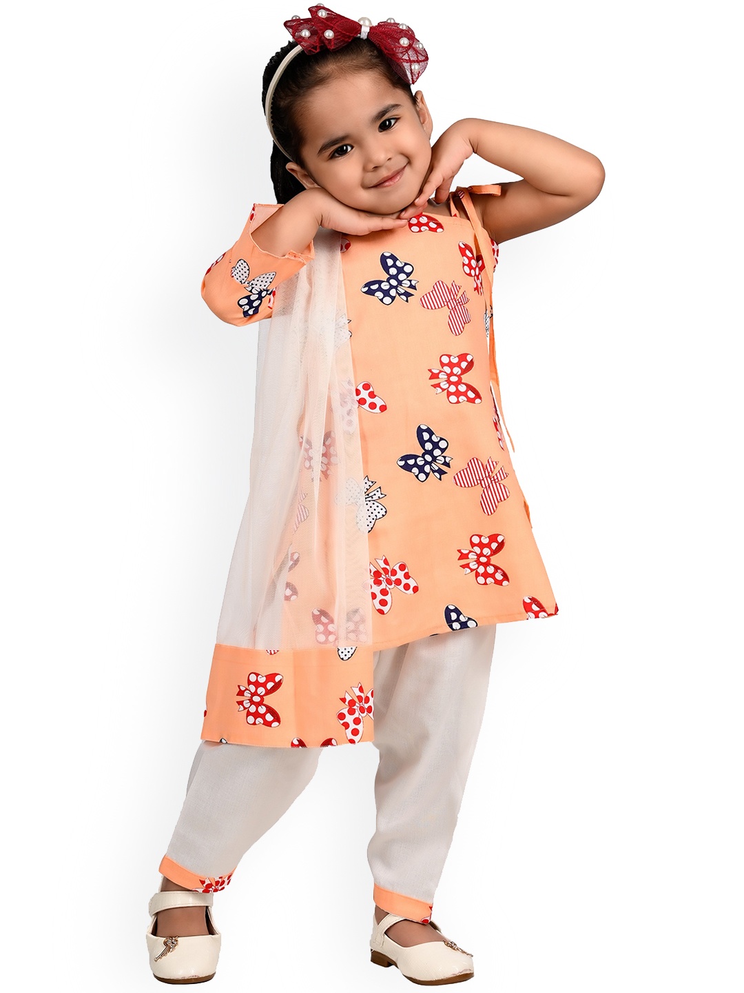 

BAESD Girls Printed Regular Kurti With Salwar & Dupatta, Orange