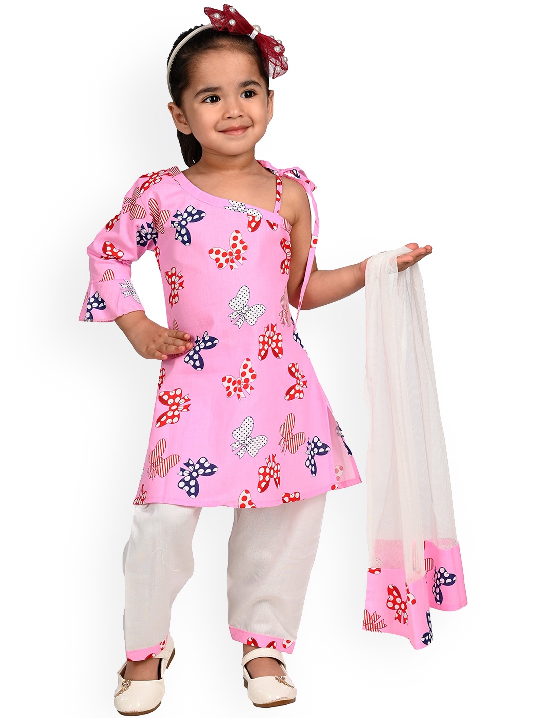 

BAESD Girls Conversational Printed Pure Cotton Straight Kurta With Salwar & Dupatta, Pink