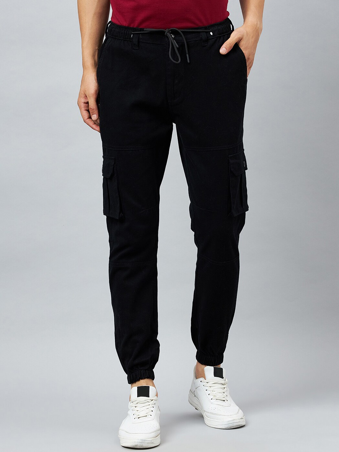 

Club York Men Mid-Rise Slim Fit Cotton Joggers, Black