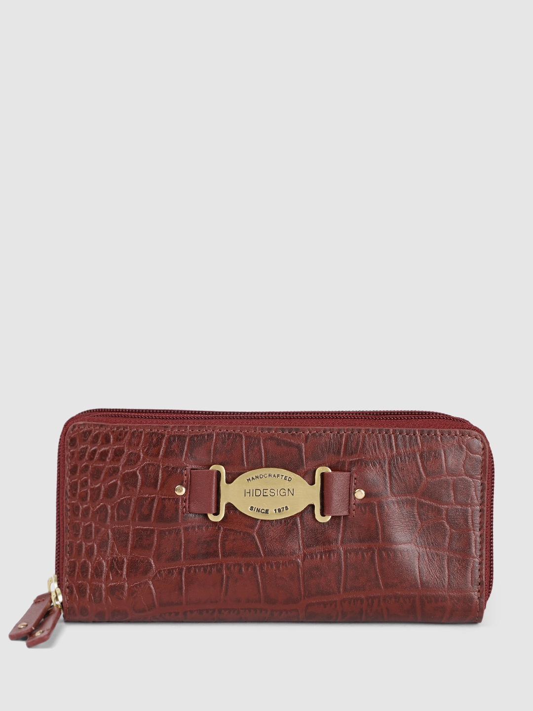 

Hidesign Women Textured Leather Zip Around Wallet, Maroon