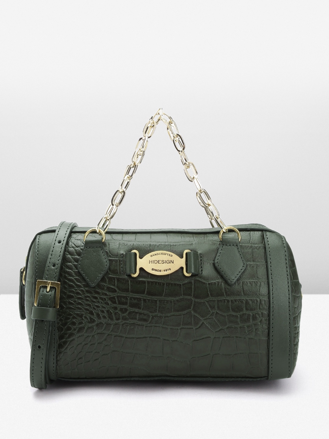 

Hidesign Croc Textured Leather Bowling Handheld Bag, Olive