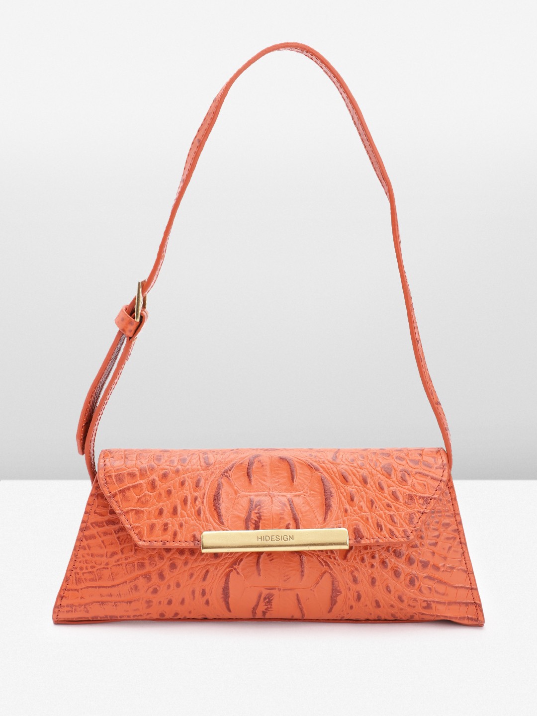 

Hidesign Croc Textured Leather Structured Baguette Bag, Orange