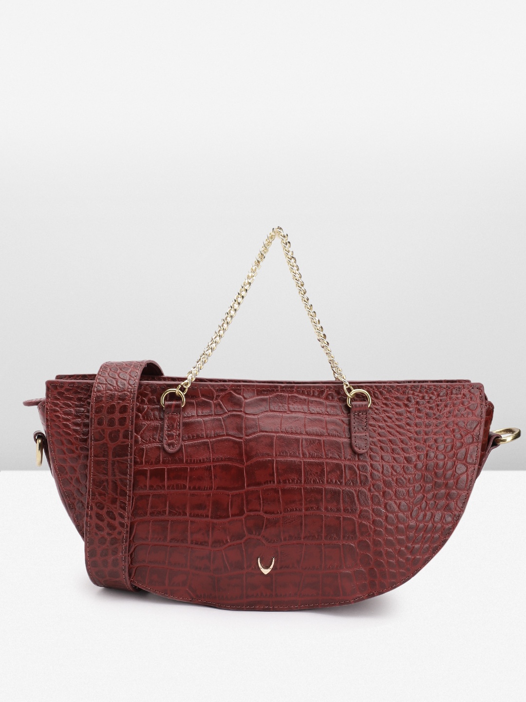 

Hidesign Croc Textured Leather Half Moon Handheld Bag, Maroon
