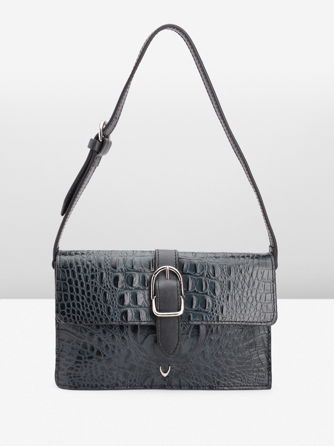 

Hidesign Snake Skin Textured Leather Structured Shoulder Bag, Navy blue