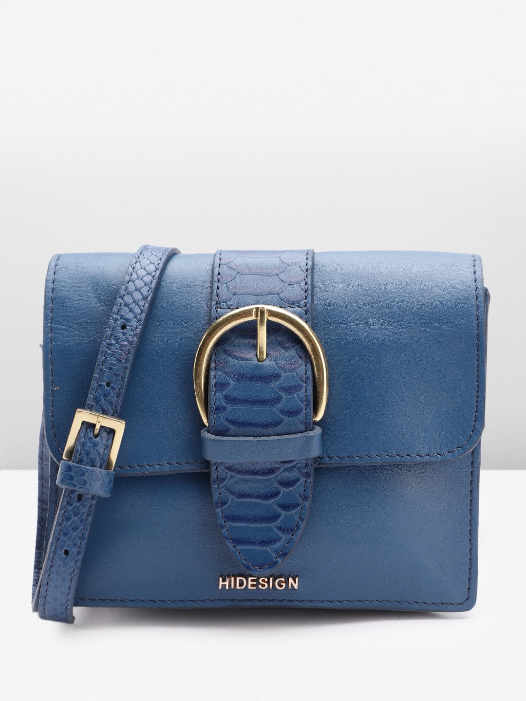 

Hidesign Leather Structured Sling Bag with Buckle Detail, Blue