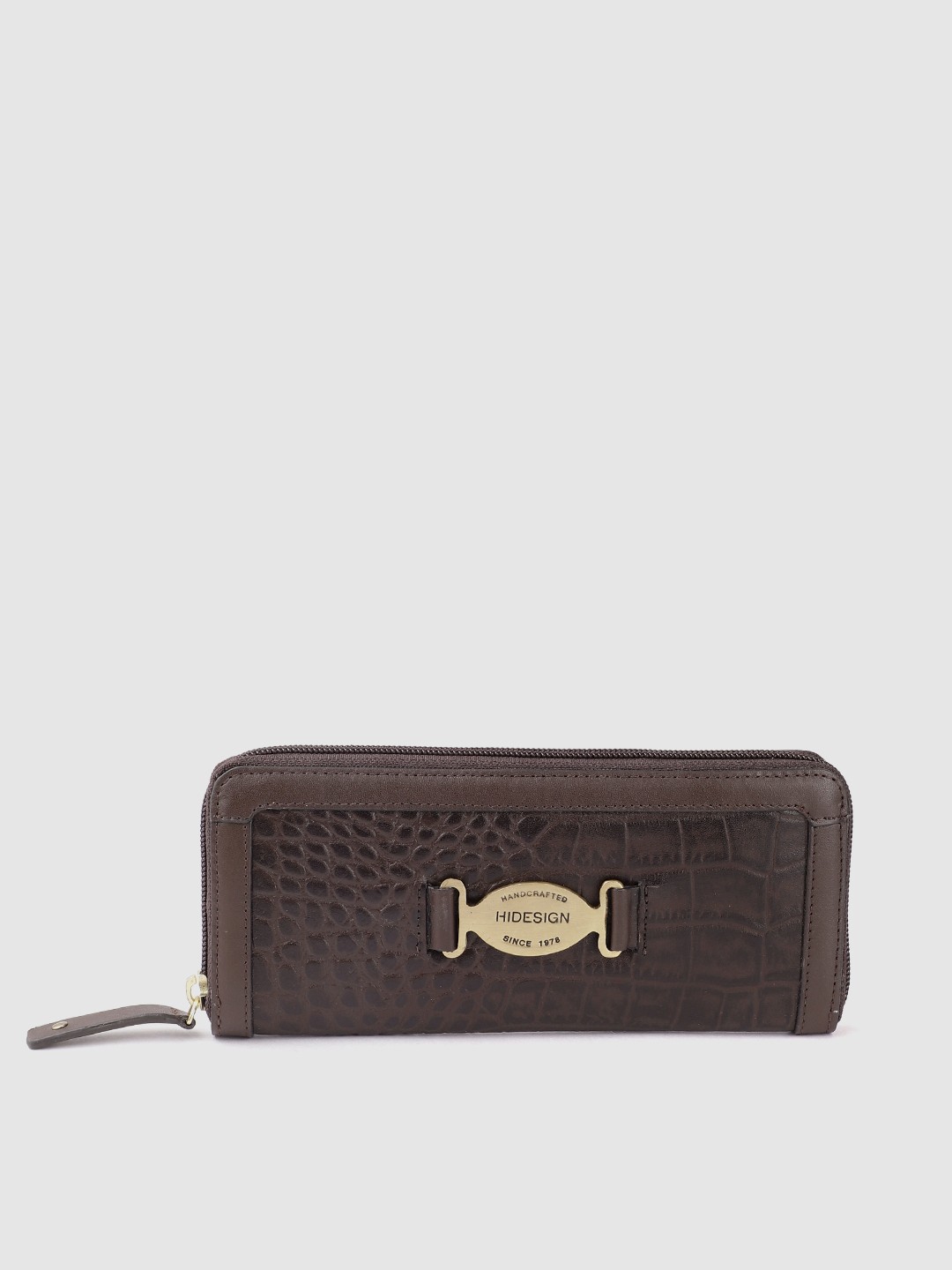 

Hidesign Women Textured Leather Zip Around Wallet, Coffee brown