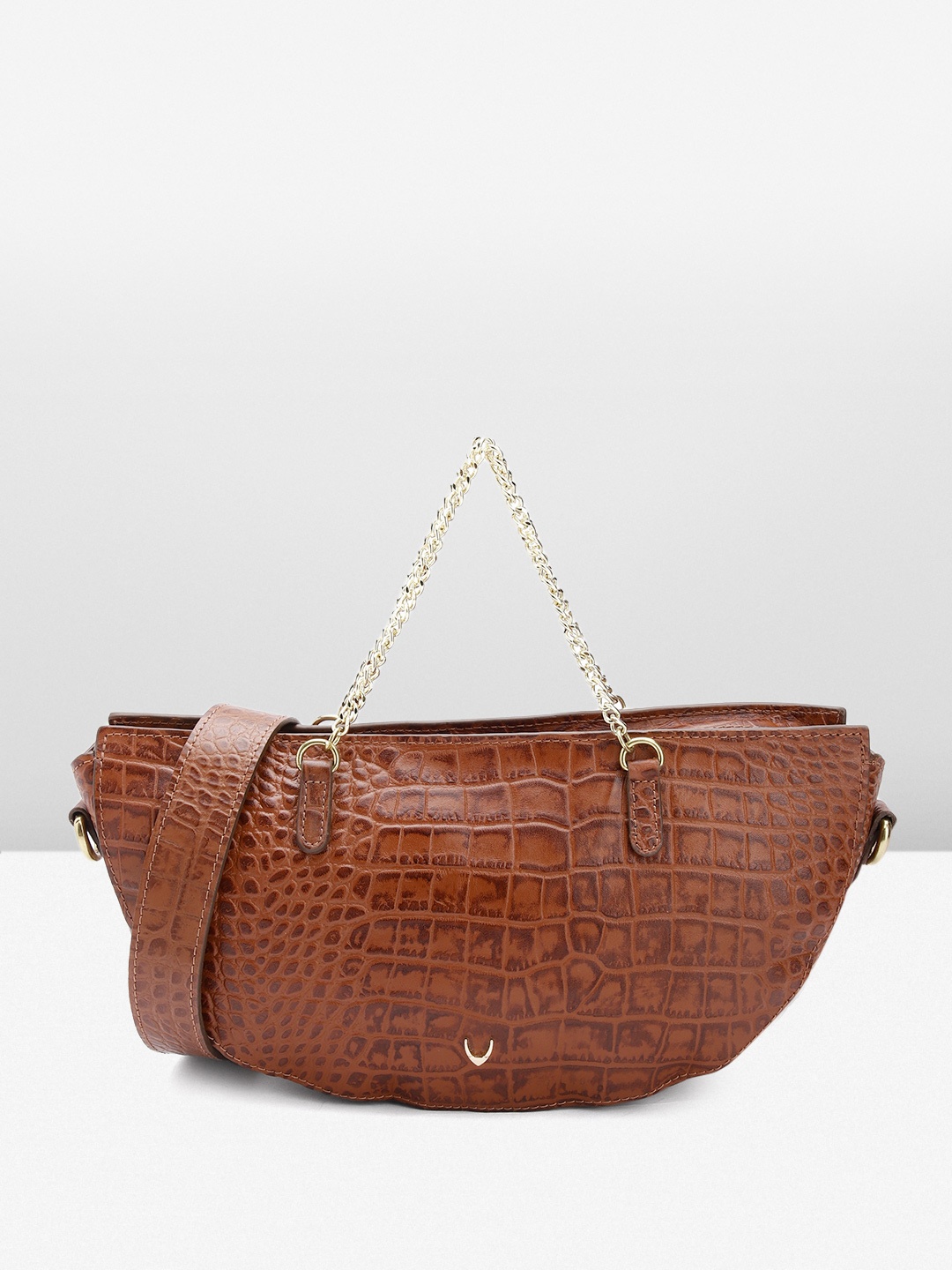 

Hidesign Croc Textured Leather Half Moon Handheld Bag, Brown