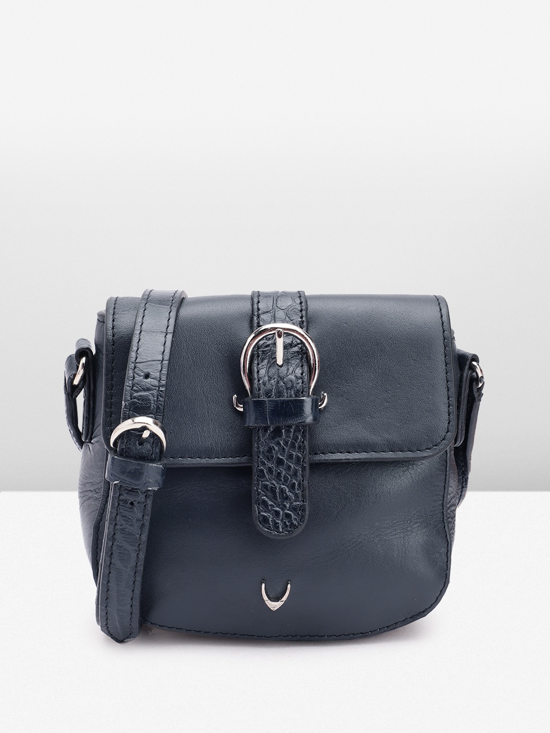 

Hidesign Leather Structured Sling Bag, Navy blue
