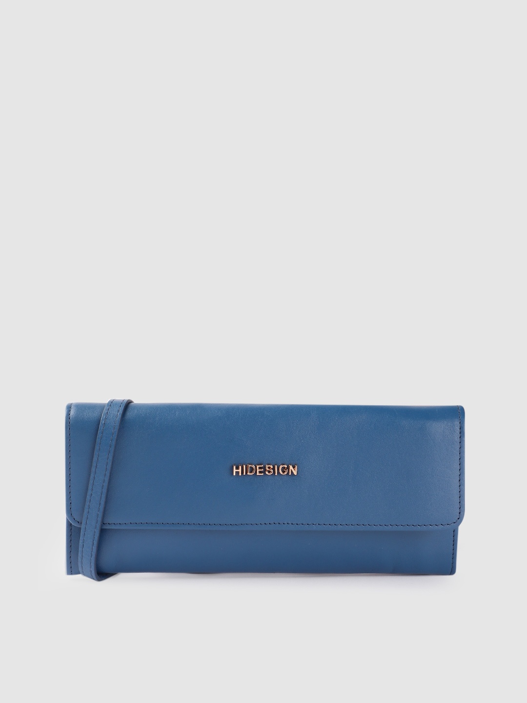 

Hidesign Women Leather RFID Envelope Wallet with Sling Strap, Blue