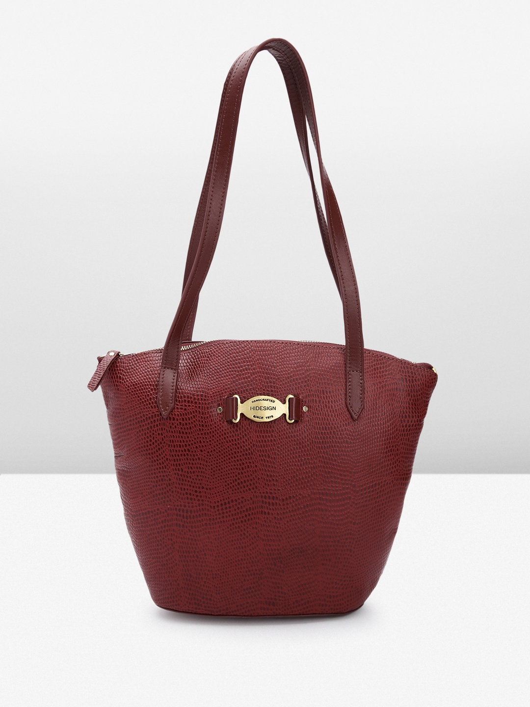 

Hidesign Snake Skin Textured Leather Structured Shoulder Bag, Maroon